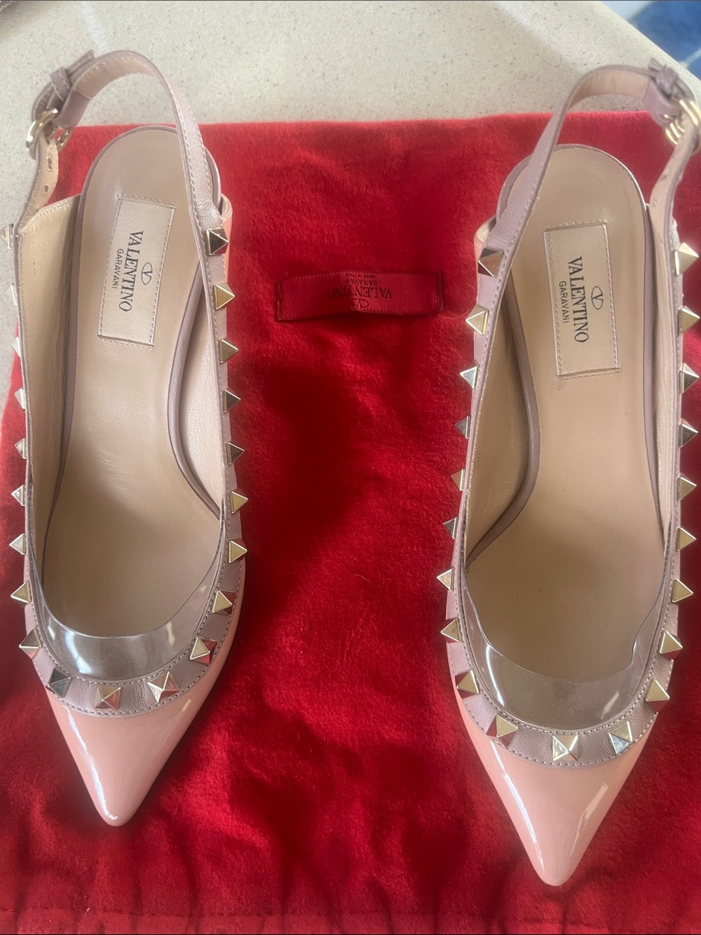 Valentino Pink Patent Leather Rockstud Slingback Pumps